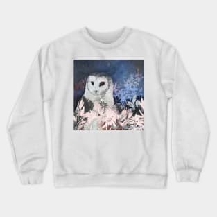 Winter Barn Owl in Flower Field Negative Painting Crewneck Sweatshirt